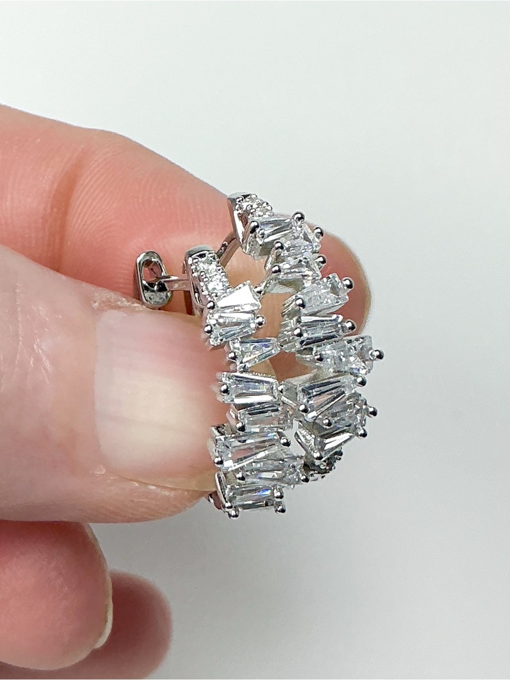 Tapered Baguette Cz C Hoop Earrings - Picture 4 of 9